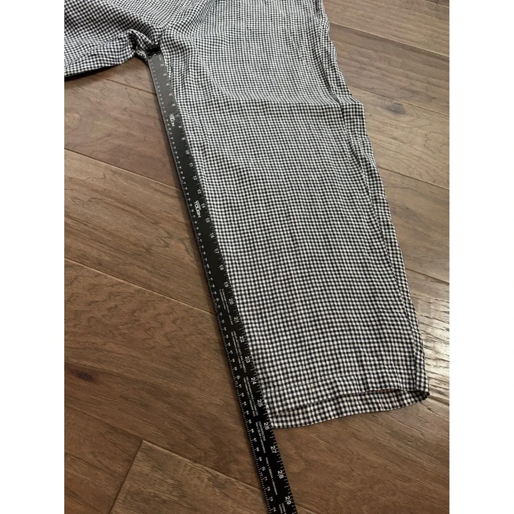 Quince Womens Black White Gingham 100% Linen Elastic Waist Pants XL Tapered